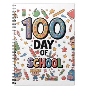 100th Day of School Fun T-Shirt Colourful Kids & Notebook