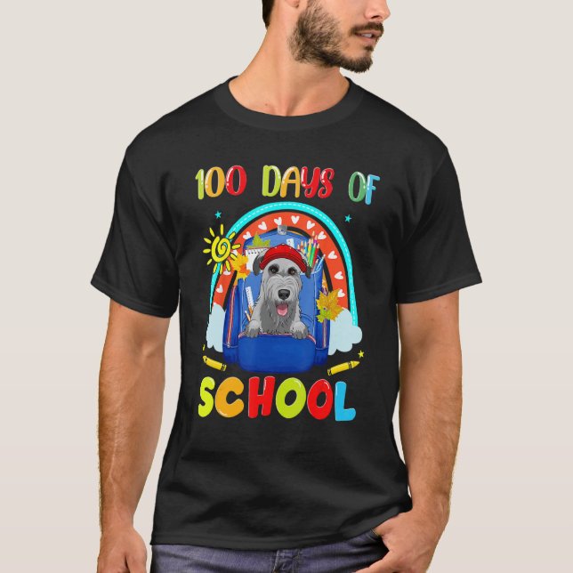100th Day of School Irish Wolfhound Dog Teacher T-Shirt (Front)