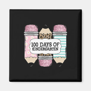 100th Day Of School Kindergarten Leopard Pencil Te Magnet