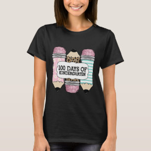 100th Day Of School Kindergarten Leopard Pencil Te T-Shirt