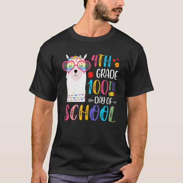 100th Day Of School No Prob Llama 100 Days Of 4th  T-Shirt (Front)