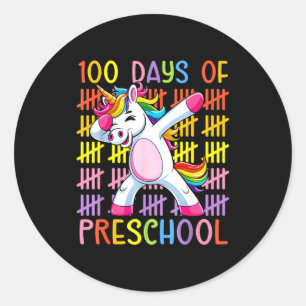 100th Day Of School Of Preschool Unicorn 100 Days Classic Round Sticker