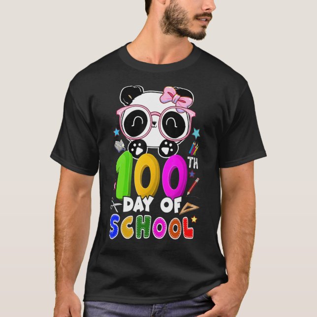 100th Day Of School Panda Virtual Learning Teacher T-Shirt (Front)