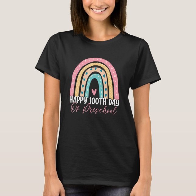 100th Day Of School Preschool Teacher Boho Rainbow T-Shirt (Front)