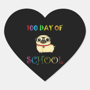 100th Day Of School Pug Dog Teachers Kids Happy Heart Sticker
