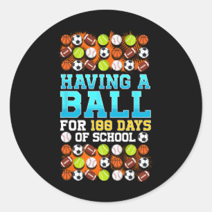 100th Day Of School Sketll Footll Soccer Sell Boys Classic Round Sticker