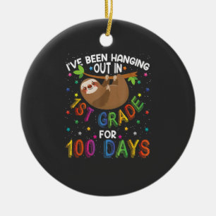 100th Day of School Sloth Design - 1st Grade 100 D Ceramic Ornament