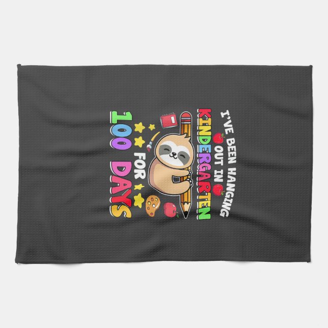 100th Day Of School Sloth Shirt Kindergarten 100 D Tea Towel (Horizontal)