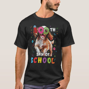 100th Day Of School Spaniel Dog Doughnut 100 Days T-Shirt