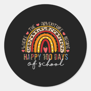 100th Day Of School Teacher 100 Days Rainbow Leopa Classic Round Sticker
