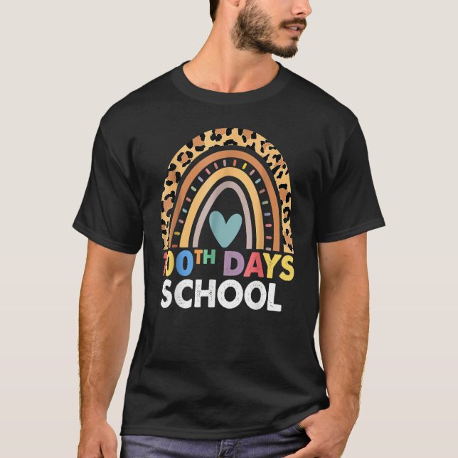 100th Day Of School Teacher 100 Days Smarter Leopa T-Shirt (Front)