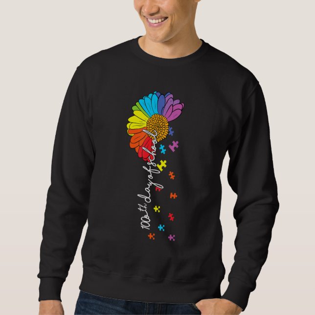100th day of school teacher autism Awareness Valen Sweatshirt (Front)