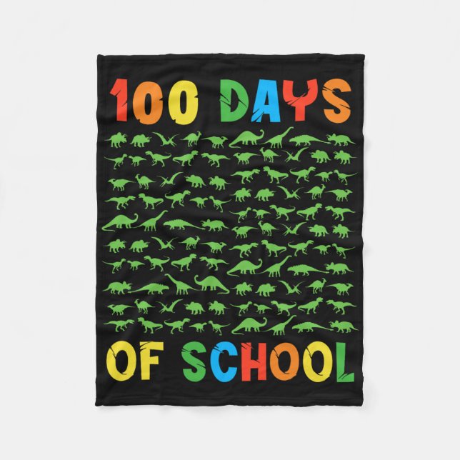 100th Day Of School Teacher Kids 100 Days Dinosaur Fleece Blanket (Front)