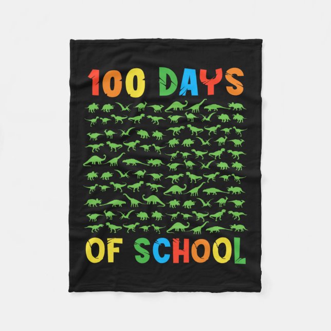 100th Day Of School Teacher Kids 100 Days Dinosaur Fleece Blanket (Front)