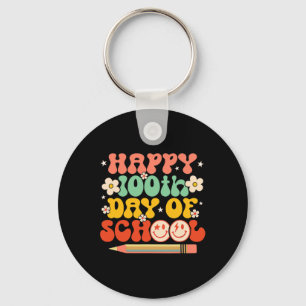 100th Day Of School Teacher Kids Retro Groovy 100 Key Ring