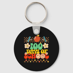 100th Day Of School Teacher Kids Retro Groovy 100 Key Ring