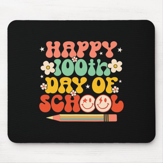 100th Day Of School Teacher Kids Retro Groovy 100  Mouse Pad (Front)