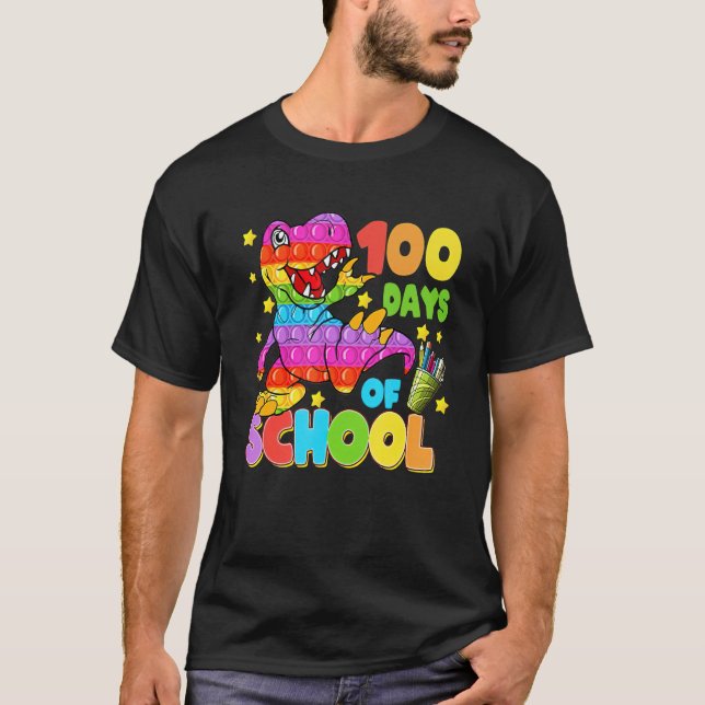 100th Day of School Teachers 100 Days Dino Pop Pin T-Shirt (Front)