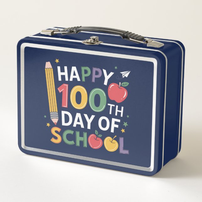100th Day of School Teachers Happy 100 Days Metal Lunch Box (Front)
