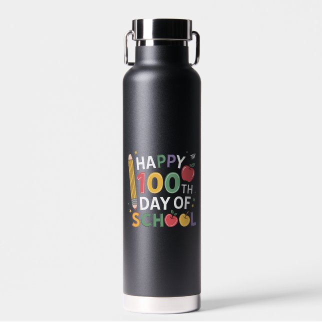 100th Day of School Teachers Happy 100 Days Water Bottle (Front)