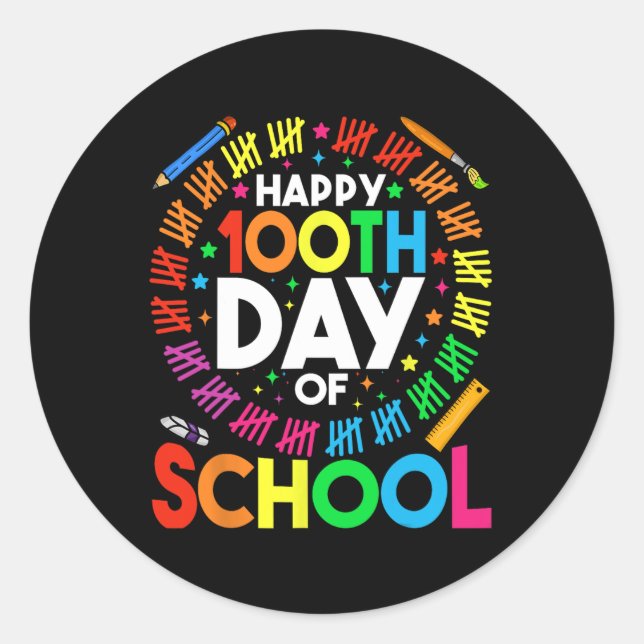 100th Day Of School Teachers Kids Child Happy 100  Classic Round Sticker (Front)