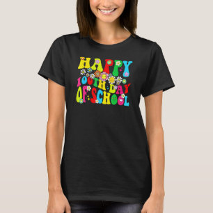 100th Day Of School Teachers Retro Groovy Happy 10 T-Shirt