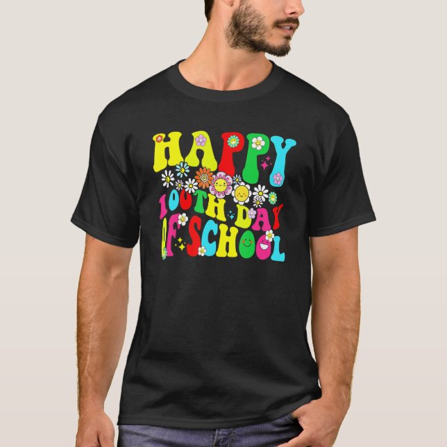 100th Day Of School Teachers Retro Groovy Happy 10 T-Shirt (Front)
