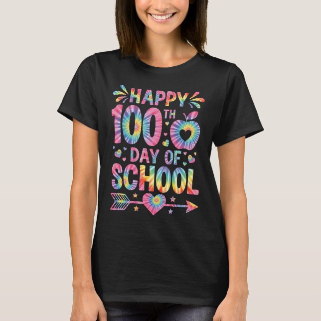 100th Day of School Tie Dye Rainbow Happy 100 Days T-Shirt (Front)