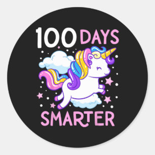 100th Day of School Unicorn 100 Days Smarter Kinde Classic Round Sticker