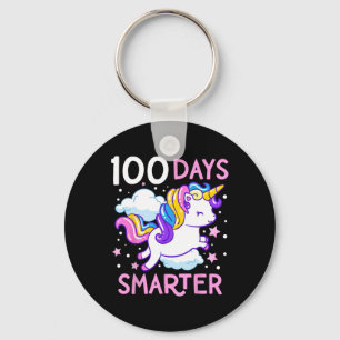 100th Day of School Unicorn 100 Days Smarter Kinde Key Ring