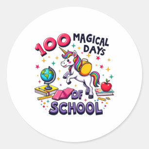 100th Day Of School Unicorn 100 Magical Days Teach Classic Round Sticker