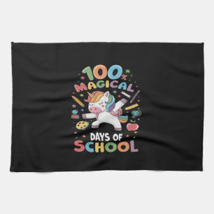 100th Day of School Unicorn 100 Magical Days Teach Tea Towel