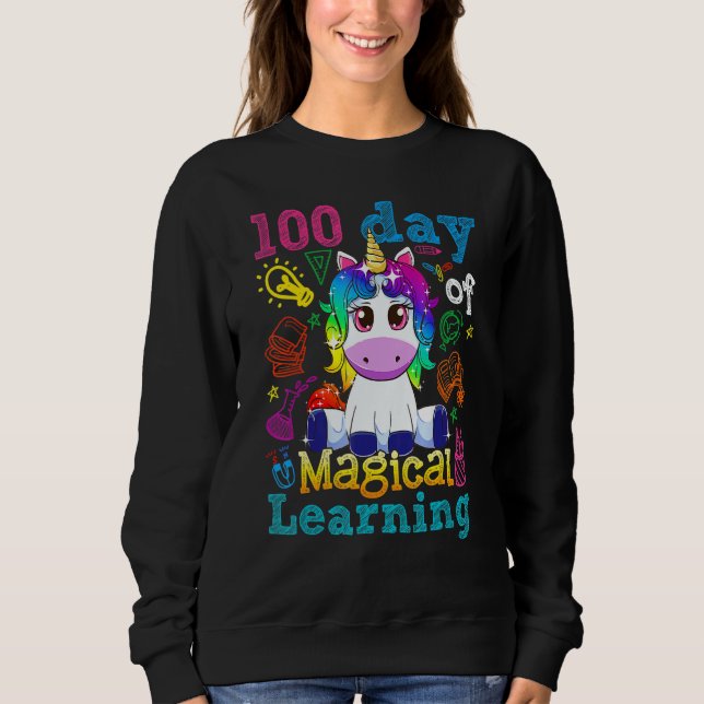 100th Day of School Unicorn Girls 100 Days of Scho Sweatshirt (Front)