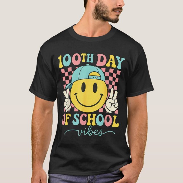 100th Day Of School Vibes 100 Days Teacher Boy Gir T-Shirt (Front)