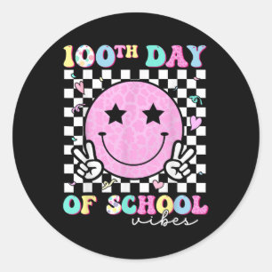 100th Day Of School Vibes Cute Groovy 100 Days Of Classic Round Sticker