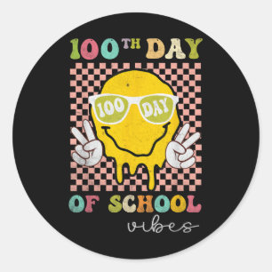 100th Day Of School Vibes Cute Groovy 100 Days Of Classic Round Sticker
