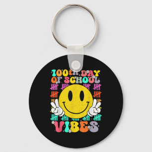 100th Day Of School Vibes Cute Smile Face 100 Days Key Ring