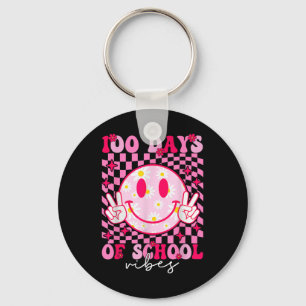 100th Day Of School Vibes Pink Smile Face 100 Days Key Ring