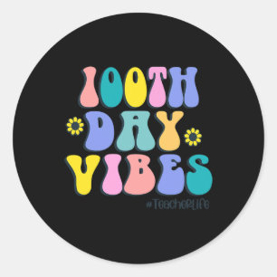 100th Day of School Vibes Retro Teacher Happy 100 Classic Round Sticker