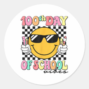 100th Day Of School Vibes Teacher Kids 100 Days Classic Round Sticker