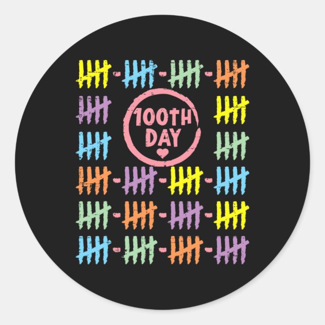 100th Day Rainbow Lines Tally Marks 100 Days Of Sc Classic Round Sticker (Front)