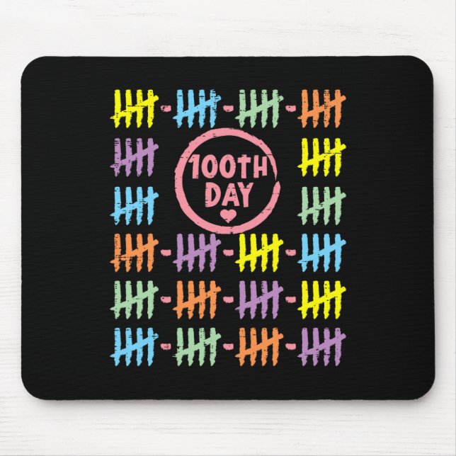 100th Day Rainbow Lines Tally Marks 100 Days Of Sc Mouse Pad (Front)