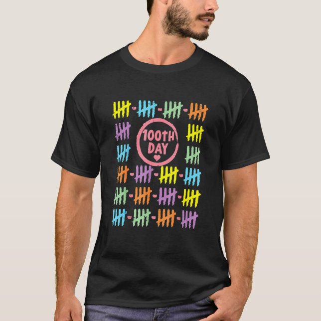 100th Day Rainbow Lines Tally Marks 100 Days Of Sc T-Shirt (Front)