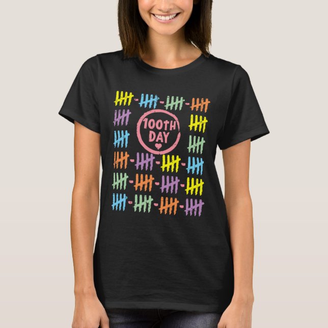 100th Day Rainbow Lines Tally Marks 100 Days Of Sc T-Shirt (Front)