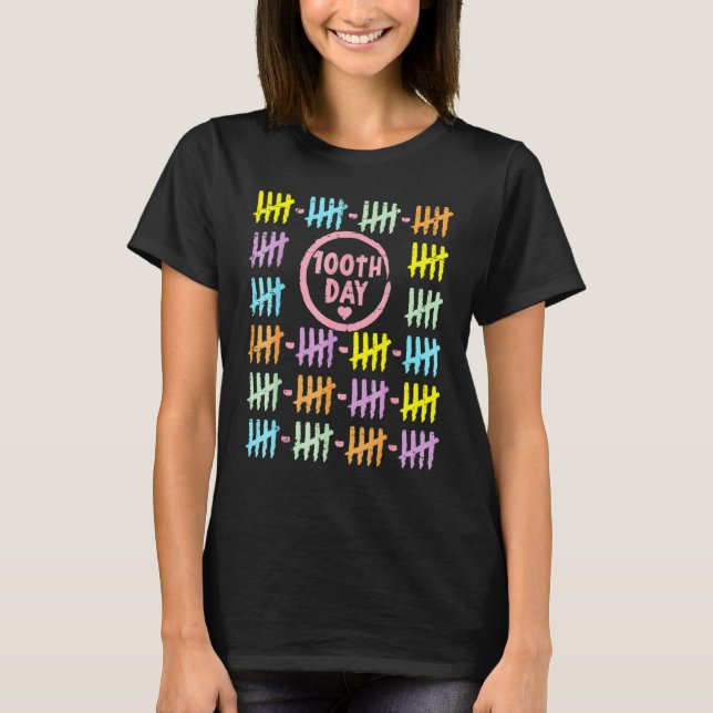 100th Day Rainbow Lines Tally Marks 100 Days Of Sc T-Shirt (Front)
