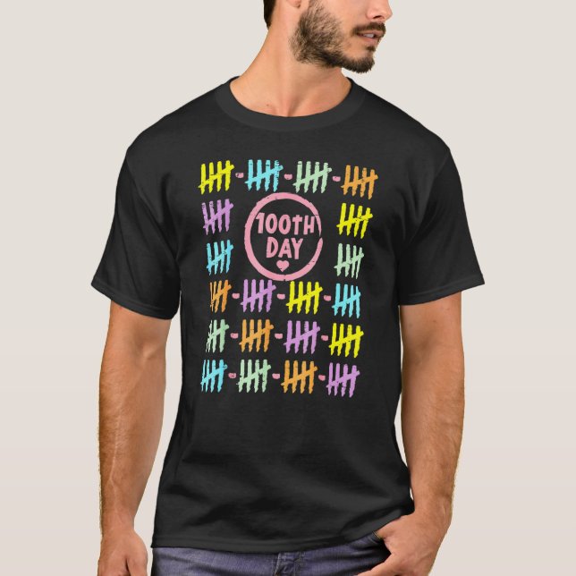 100th Day Rainbow Lines Tally Marks 100 Days Of Sc T-Shirt (Front)