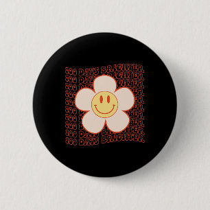 100th Day School Retro Groovy Happy Face 100 Days 6 Cm Round Badge