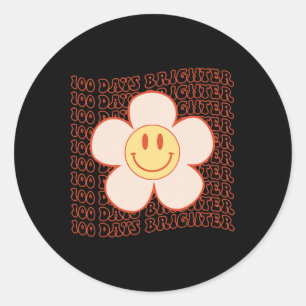 100th Day School Retro Groovy Happy Face 100 Days Classic Round Sticker