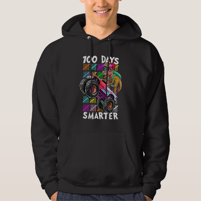 100th Day Smarter Dinosaur T Rex Monster Truck Boy Hoodie (Front)