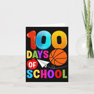 100th Day Student Boys Girls Bysketbyll 100 Days O Card